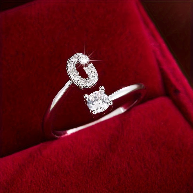 Nova – Bague ouverte moderne avec initiale et zircon