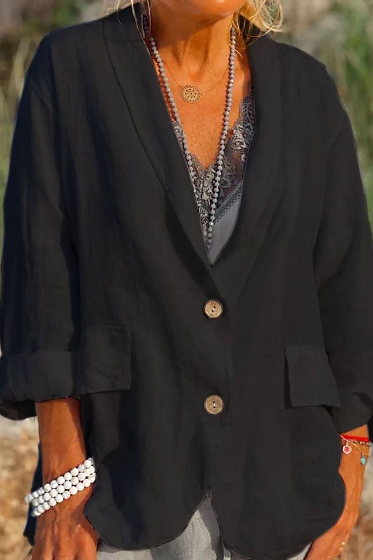 Jessica - Veste en lin aérée avec fermeture à boutons