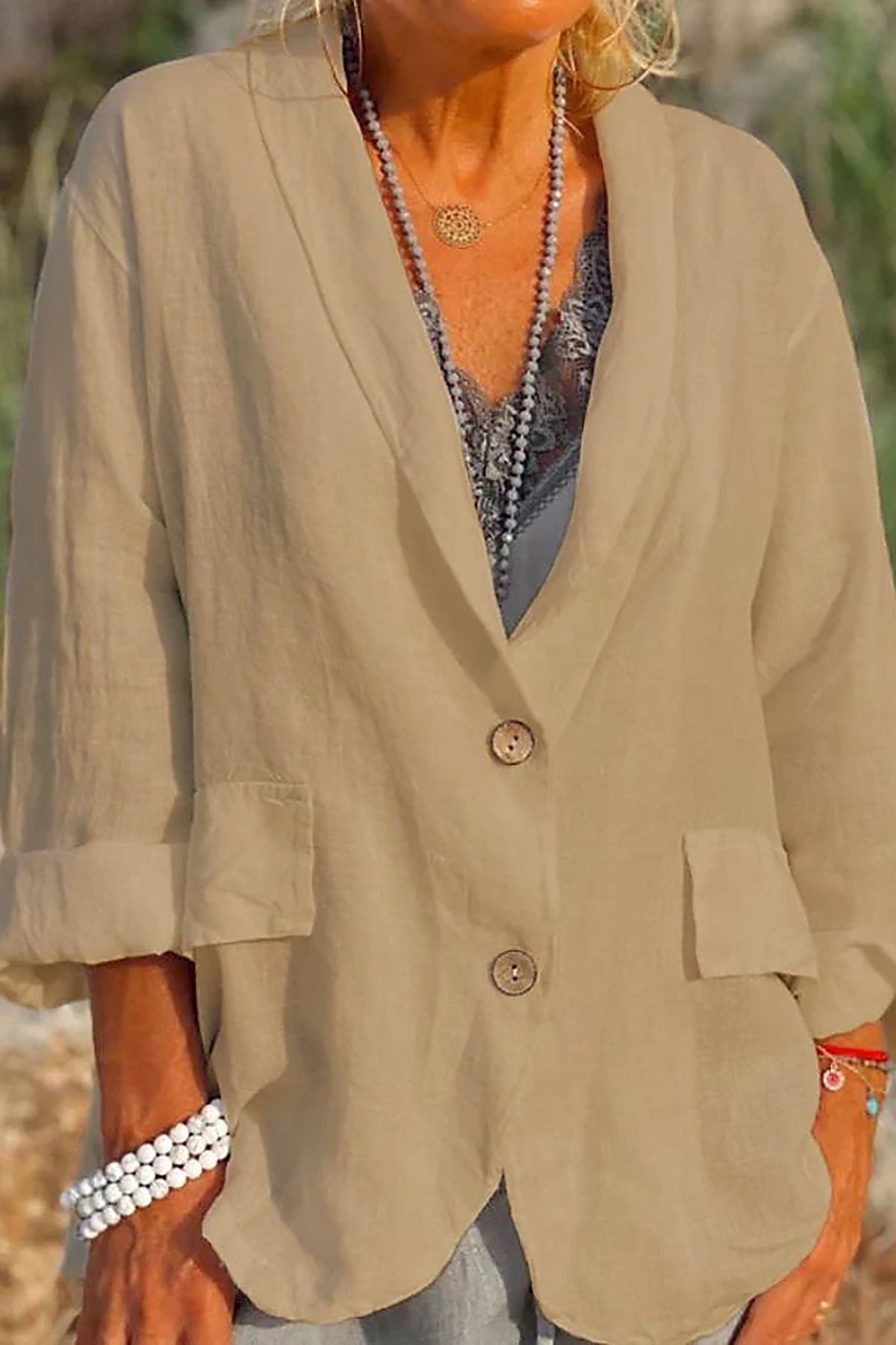Jessica - Veste en lin aérée avec fermeture à boutons