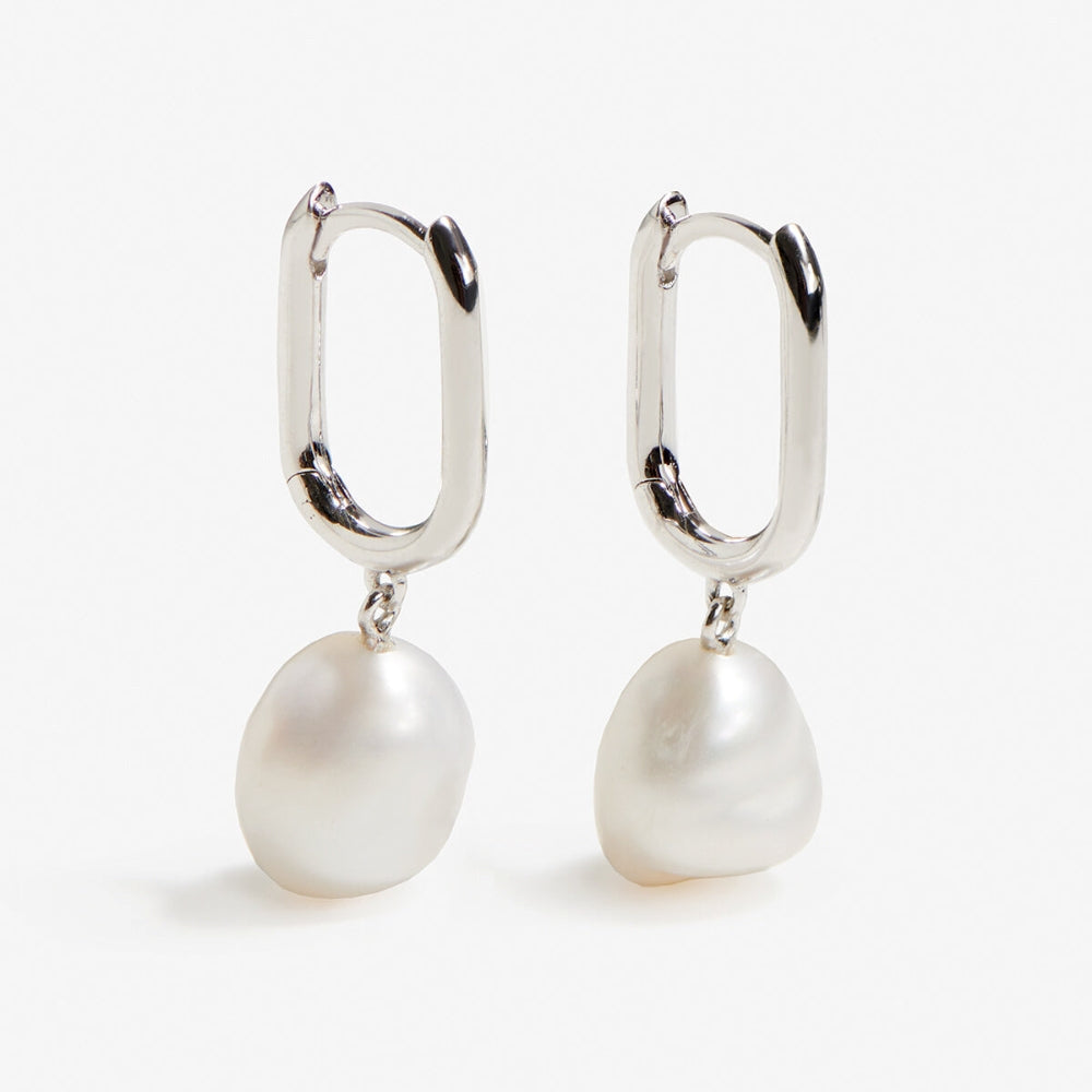 Esme - Boucles d'oreilles en perles rectangulaires argentées