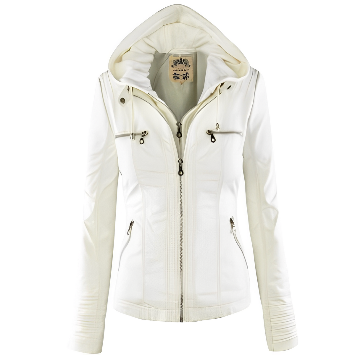 Janene - Veste en cuir imperméable et décontractée avec capuche pour femmes