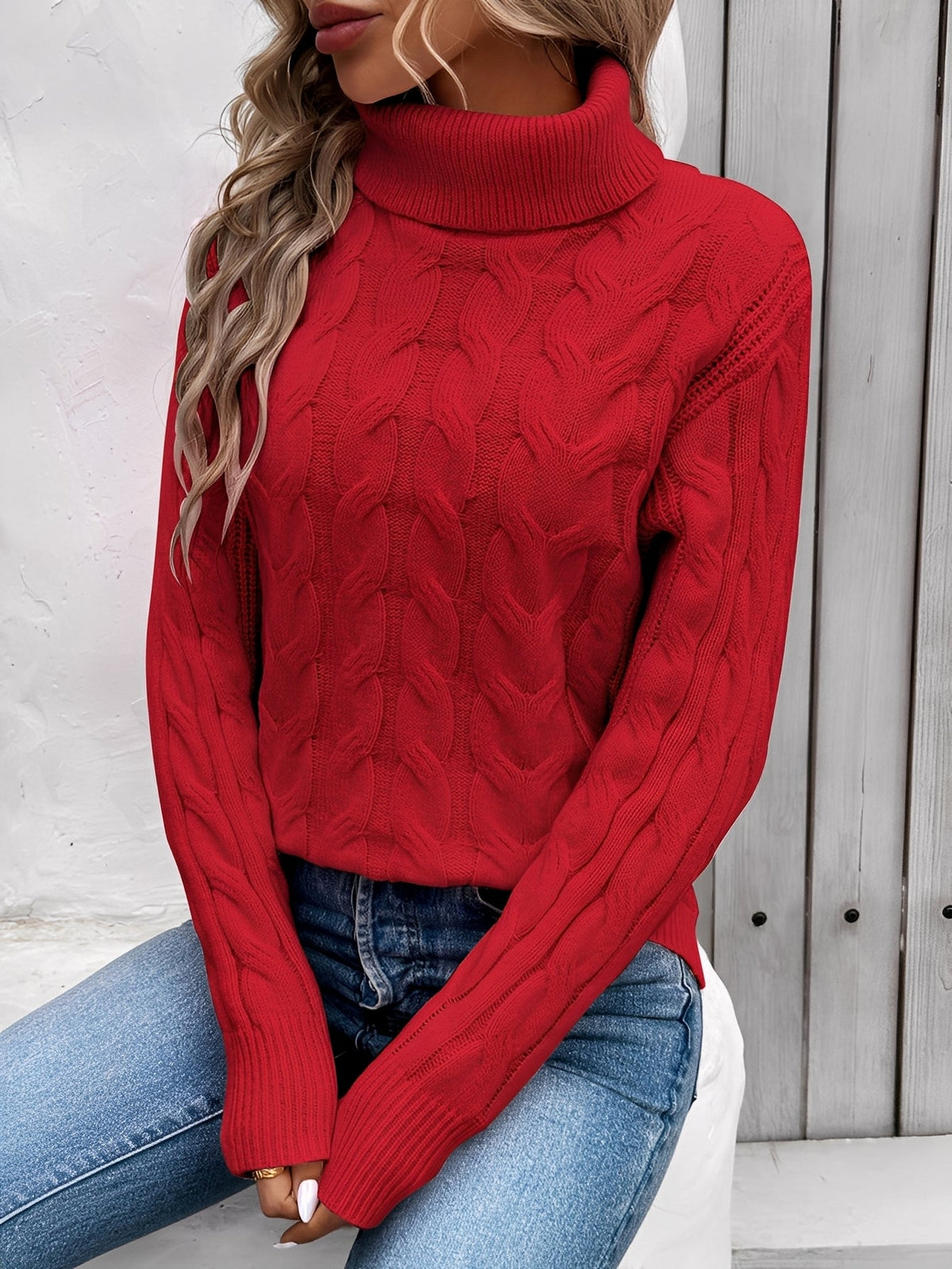 Amélie - Pull femme en coton chaud à col roulé