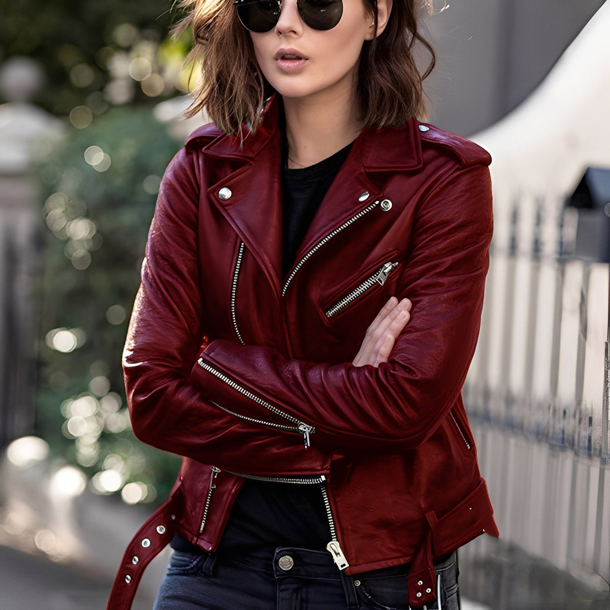 Miranda - Veste en cuir classique avec fermeture éclair pour femmes