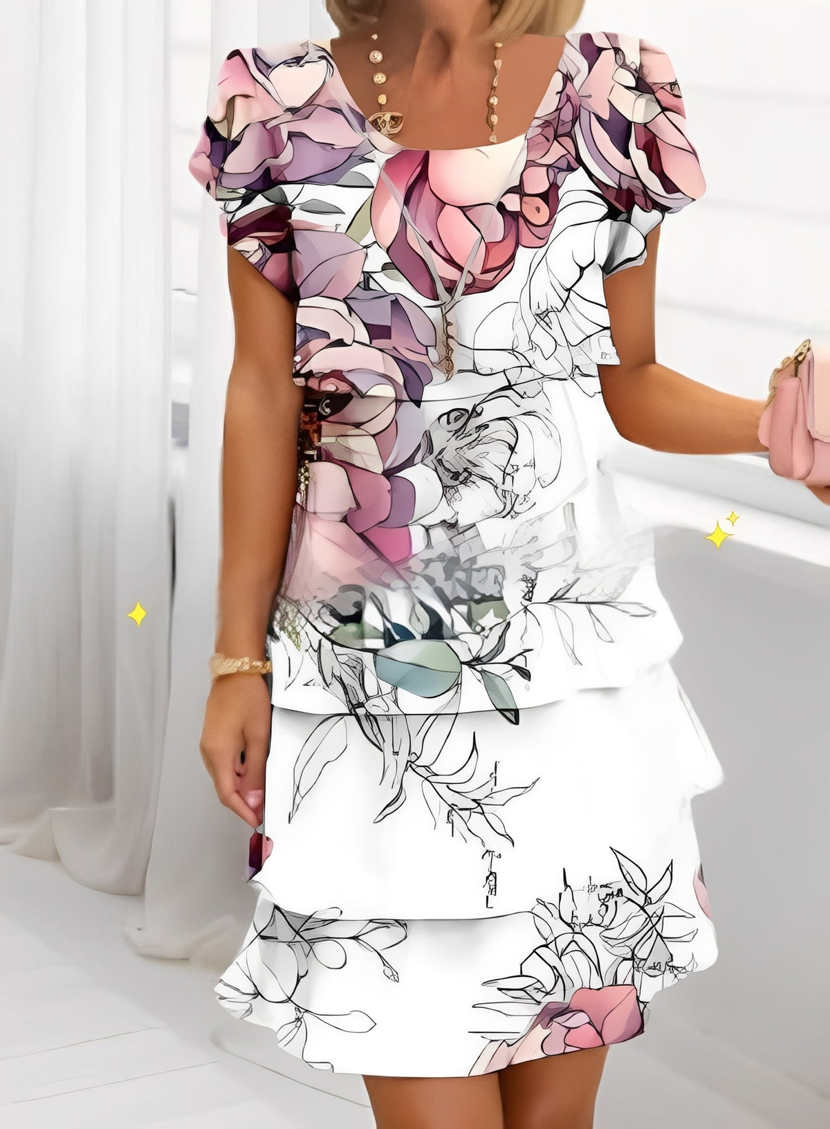 Caroline - Robe élégante à volants avec manches courtes pour femmes