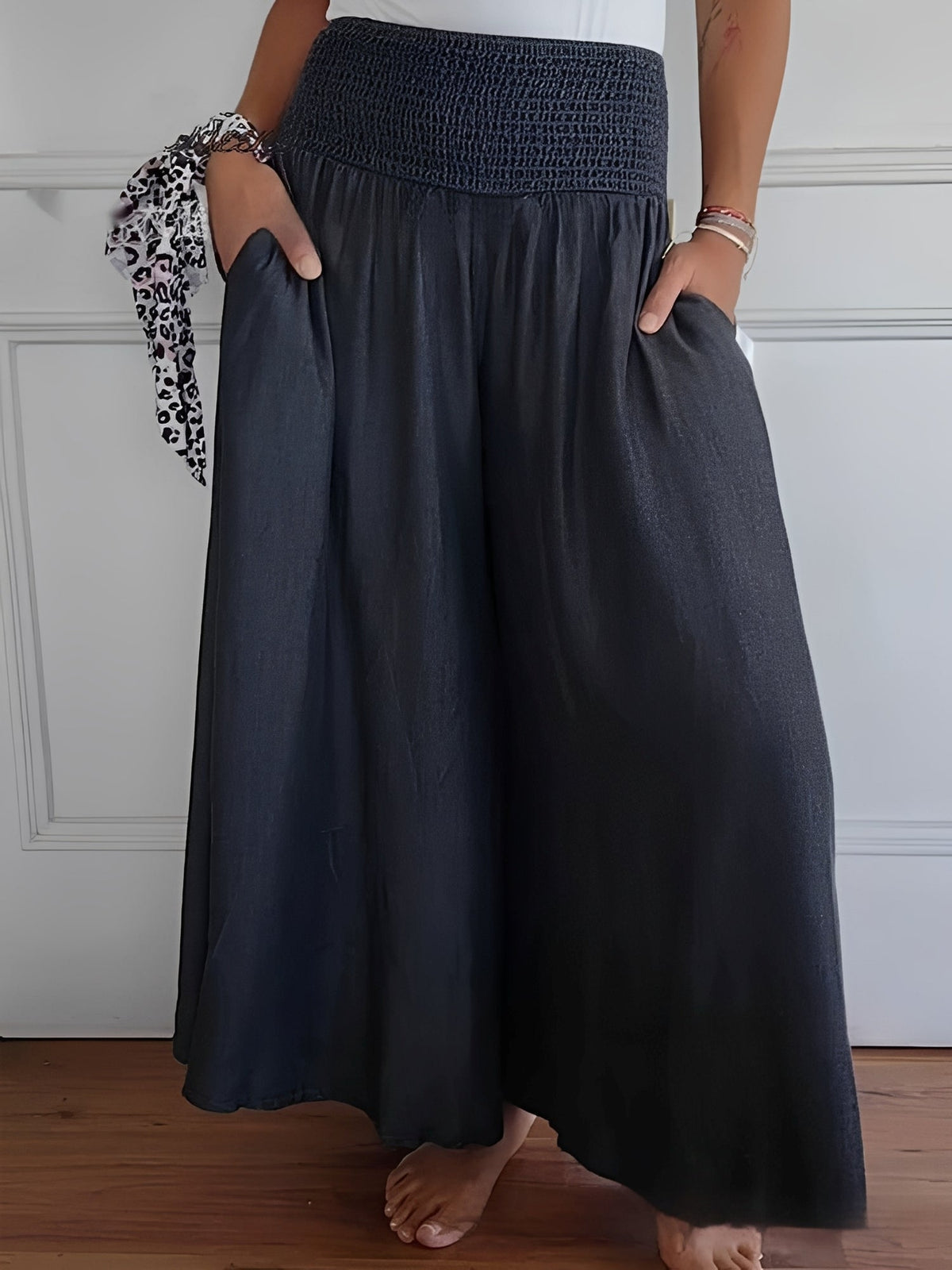 Halle - Pantalon décontracté à large jambe avec poches pour femmes