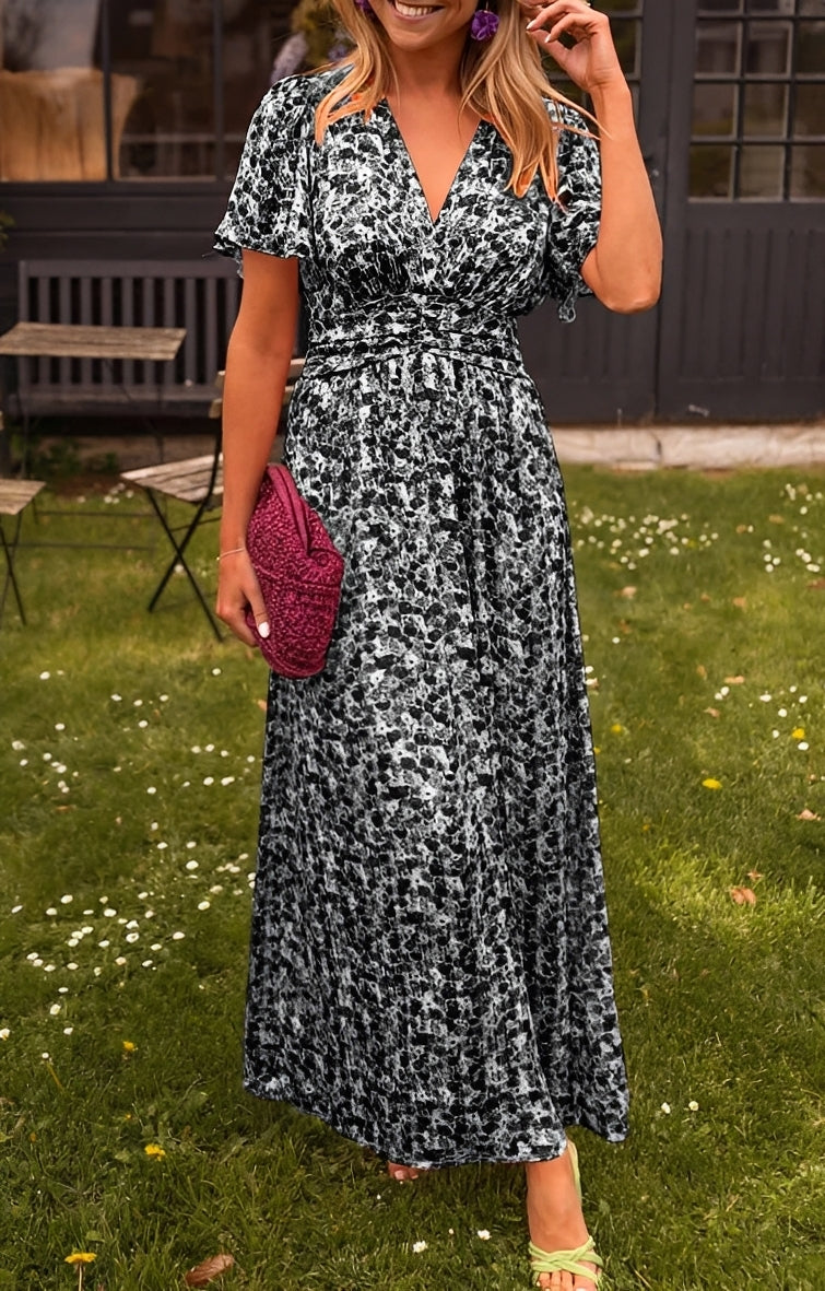 Rachel - Robe longue raffinée à col en V pour femmes