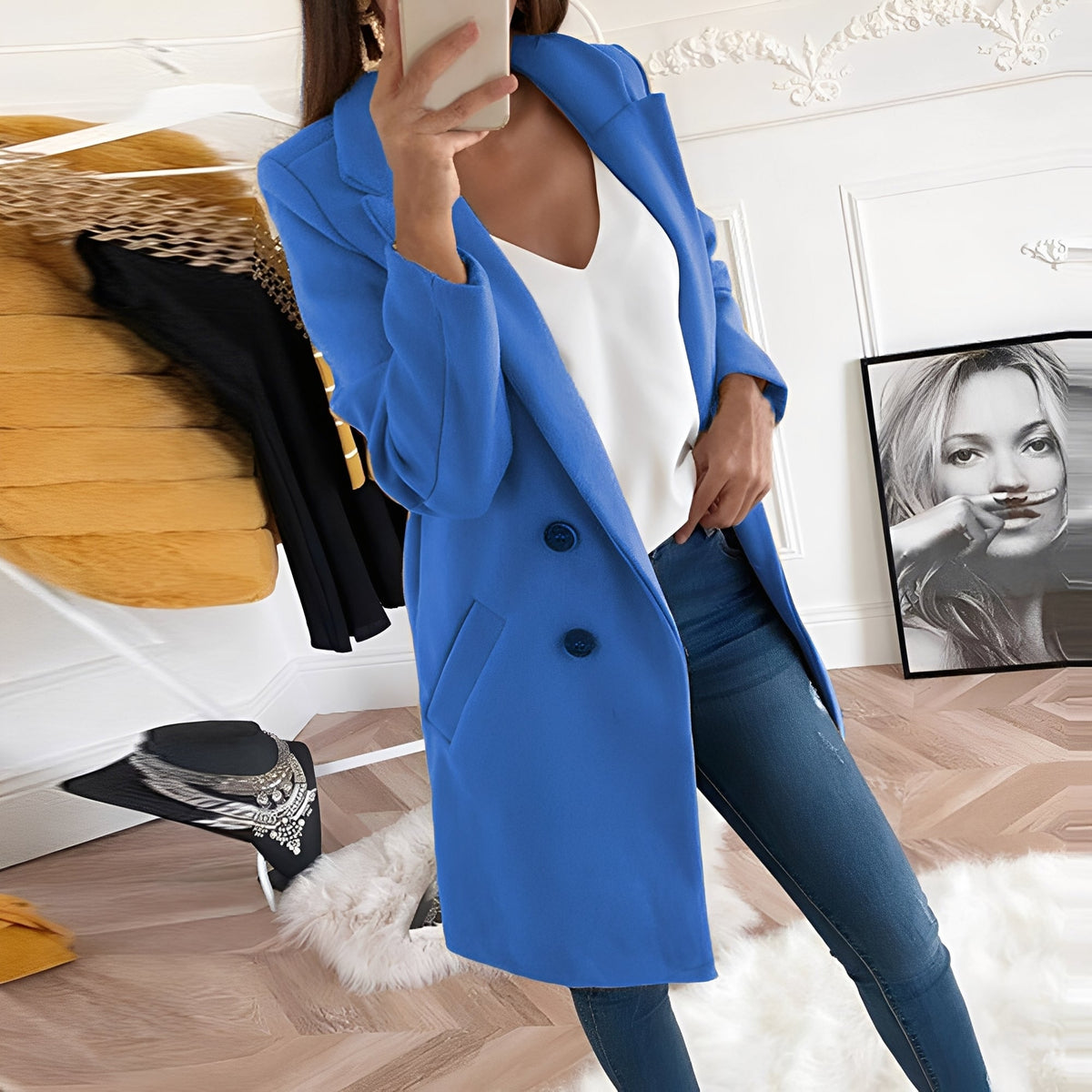 Tiffani - Élégant long manteau en laine pour femmes