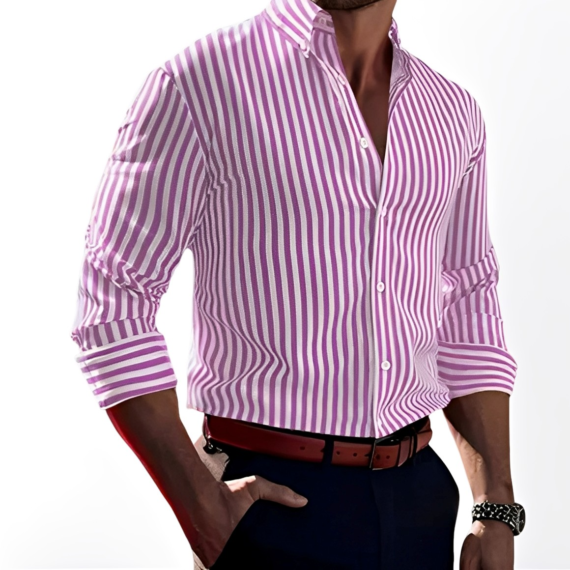 Brycen - Chemise rayée à manches longues et stylisée pour hommes