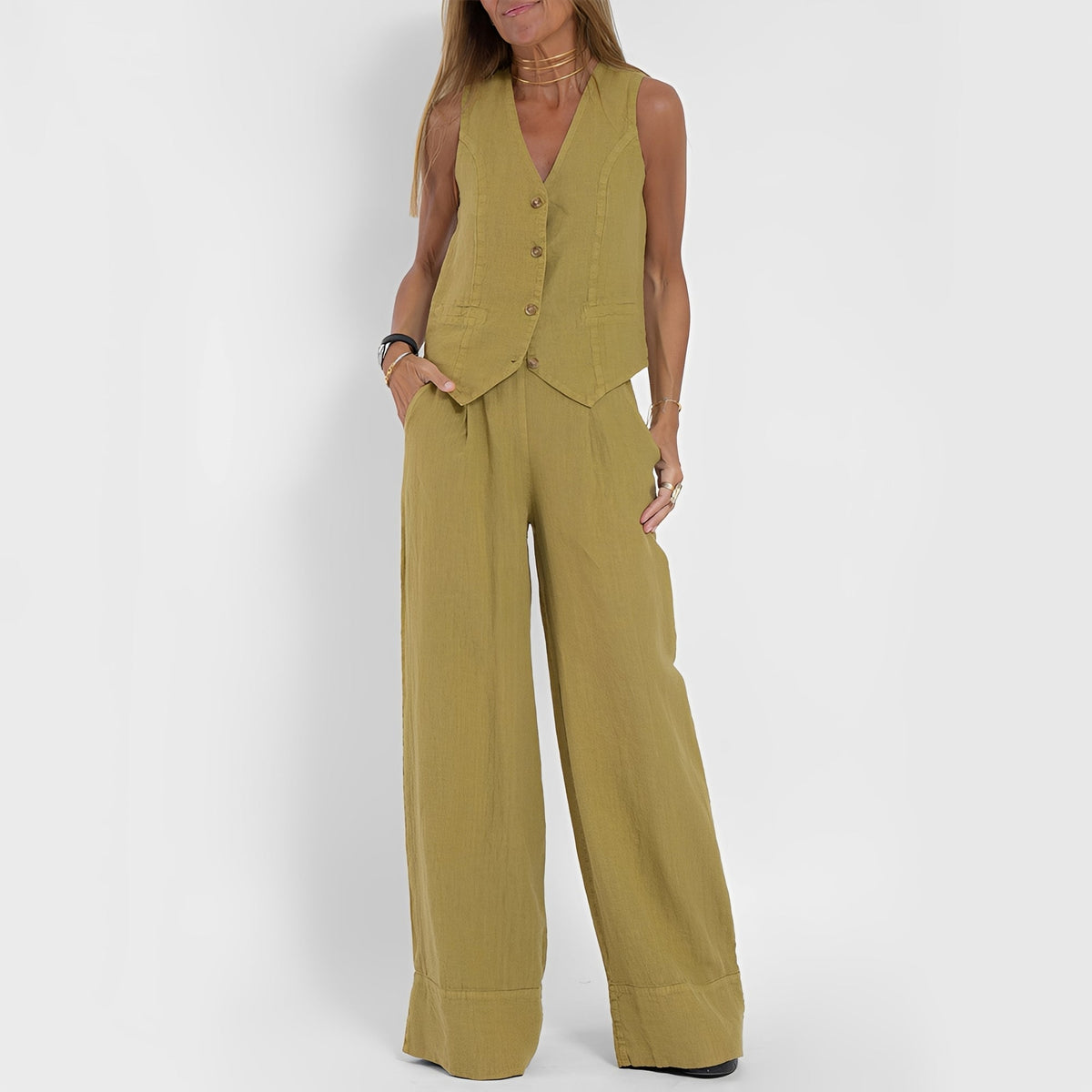 Joan - Ensemble sans manches et pantalon large décontracté pour femmes
