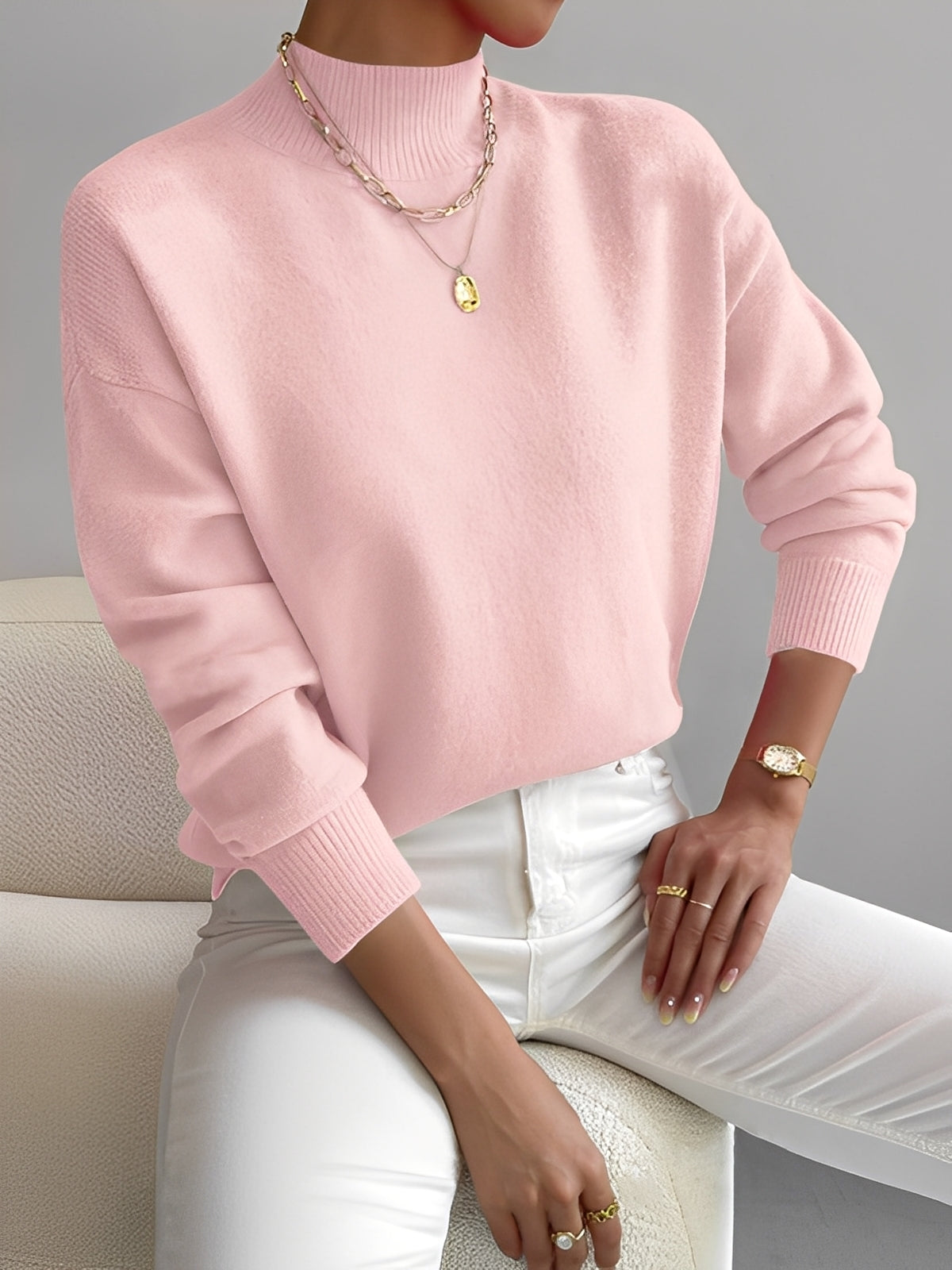Roxana - Pull en maille élégant avec col mi-haut pour femmes
