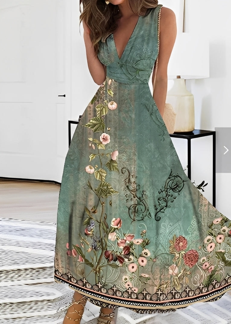 Kathryn - Robe longue chic à motif floral pour femmes