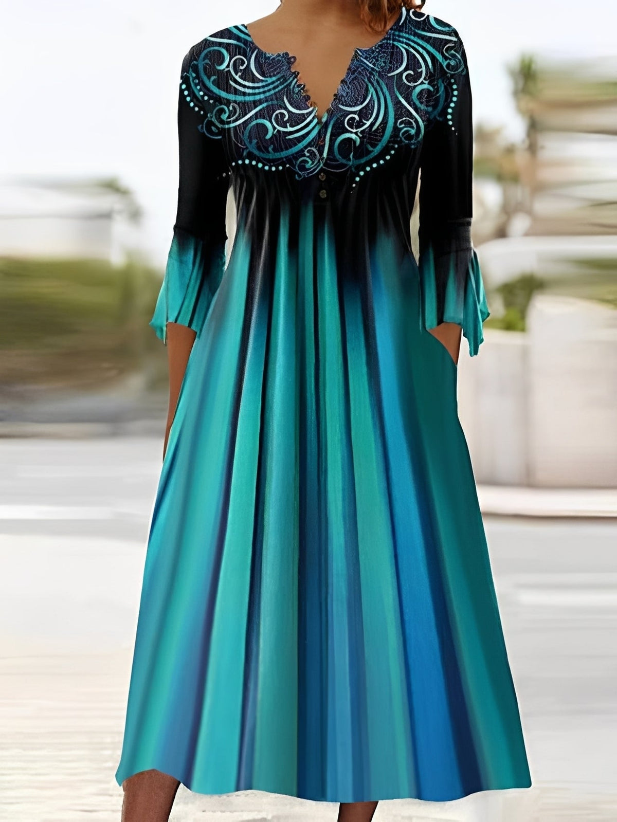 Bonnie - Robe midi chic avec manches 3/4 pour femmes