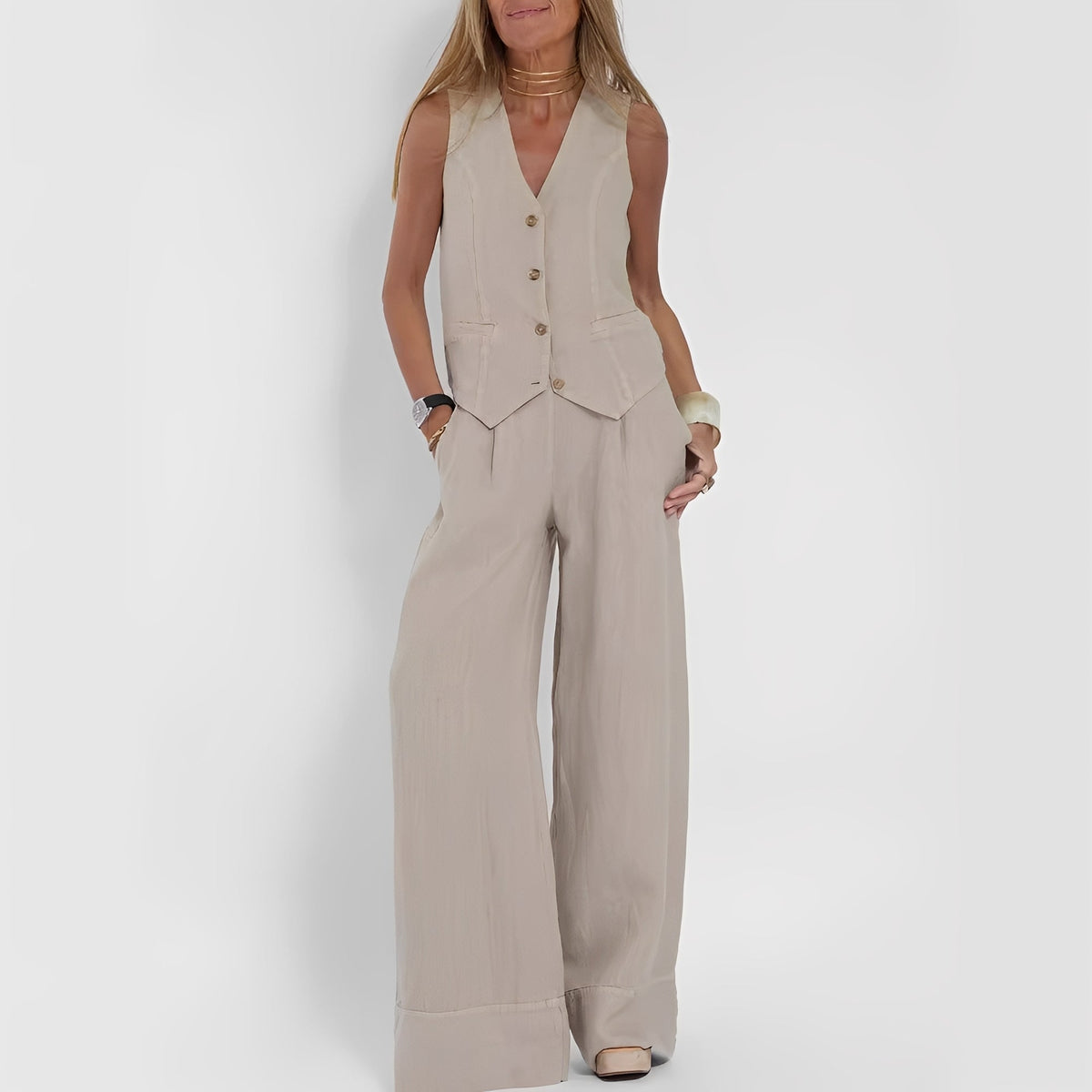 Joan - Ensemble sans manches et pantalon large décontracté pour femmes