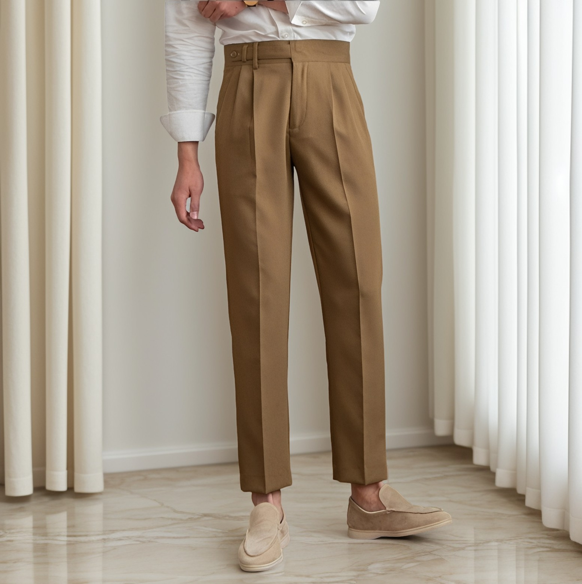 Kristian - Pantalon chic plissé avec boucle pour hommes