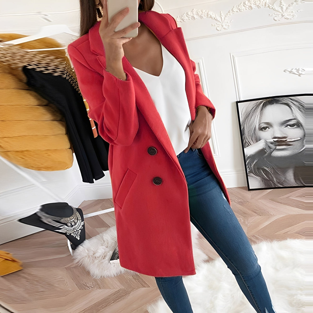Tiffani - Élégant long manteau en laine pour femmes