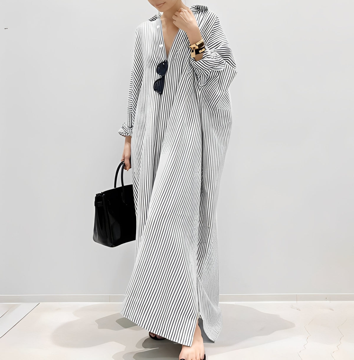 Jasmine - Élégante robe chemise à rayures pour femmes