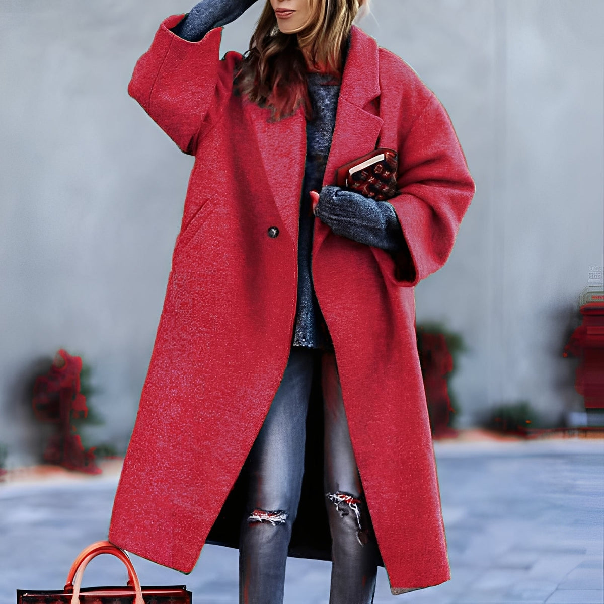 Britannia - Manteau long chaud avec col à revers pour femmes