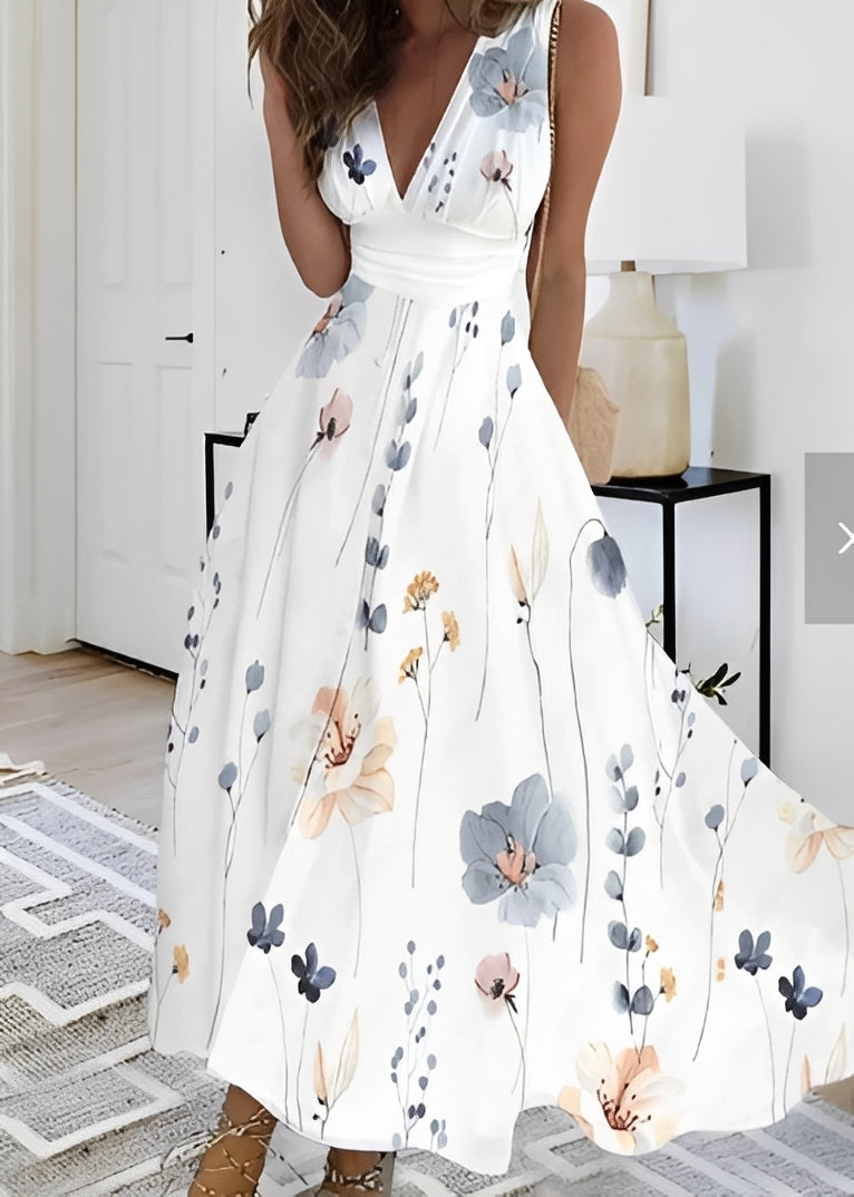 Kathryn - Robe longue chic à motif floral pour femmes