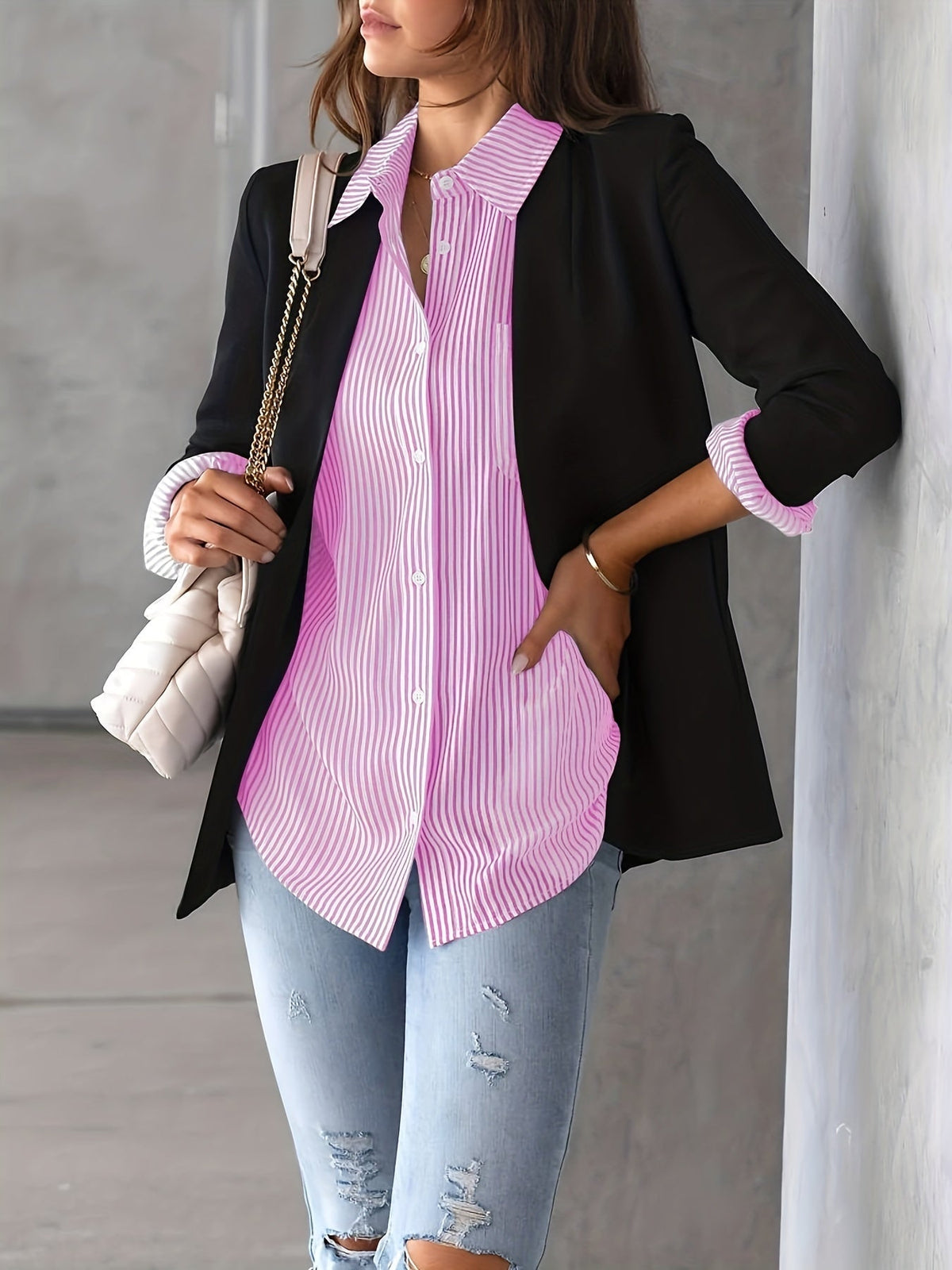 Nancy - T-shirt casual rayé à manches longues pour femmes