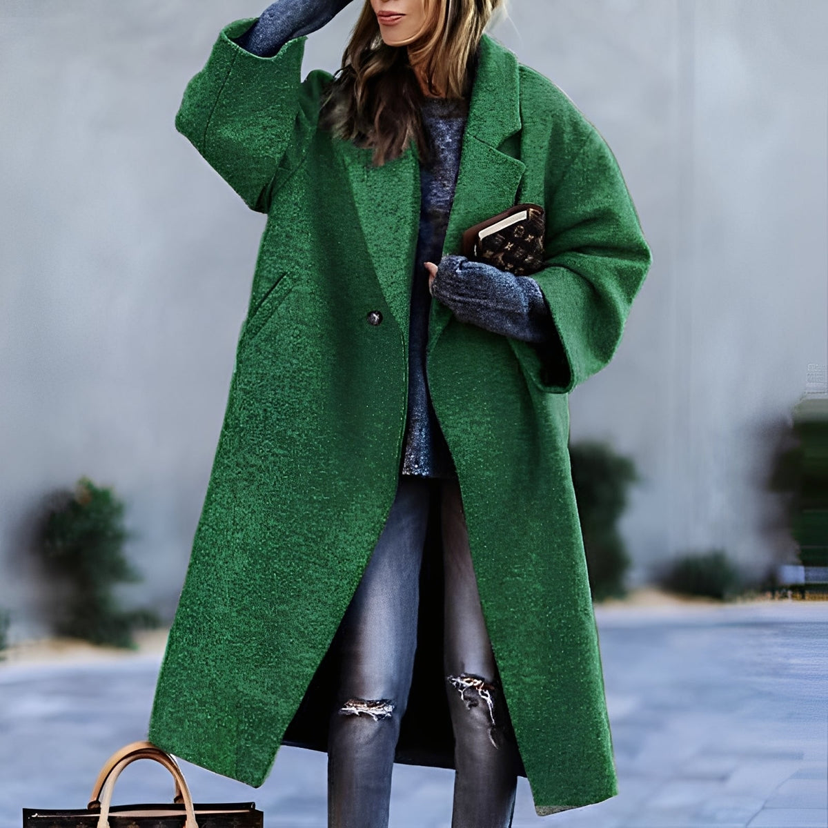 Britannia - Manteau long chaud avec col à revers pour femmes