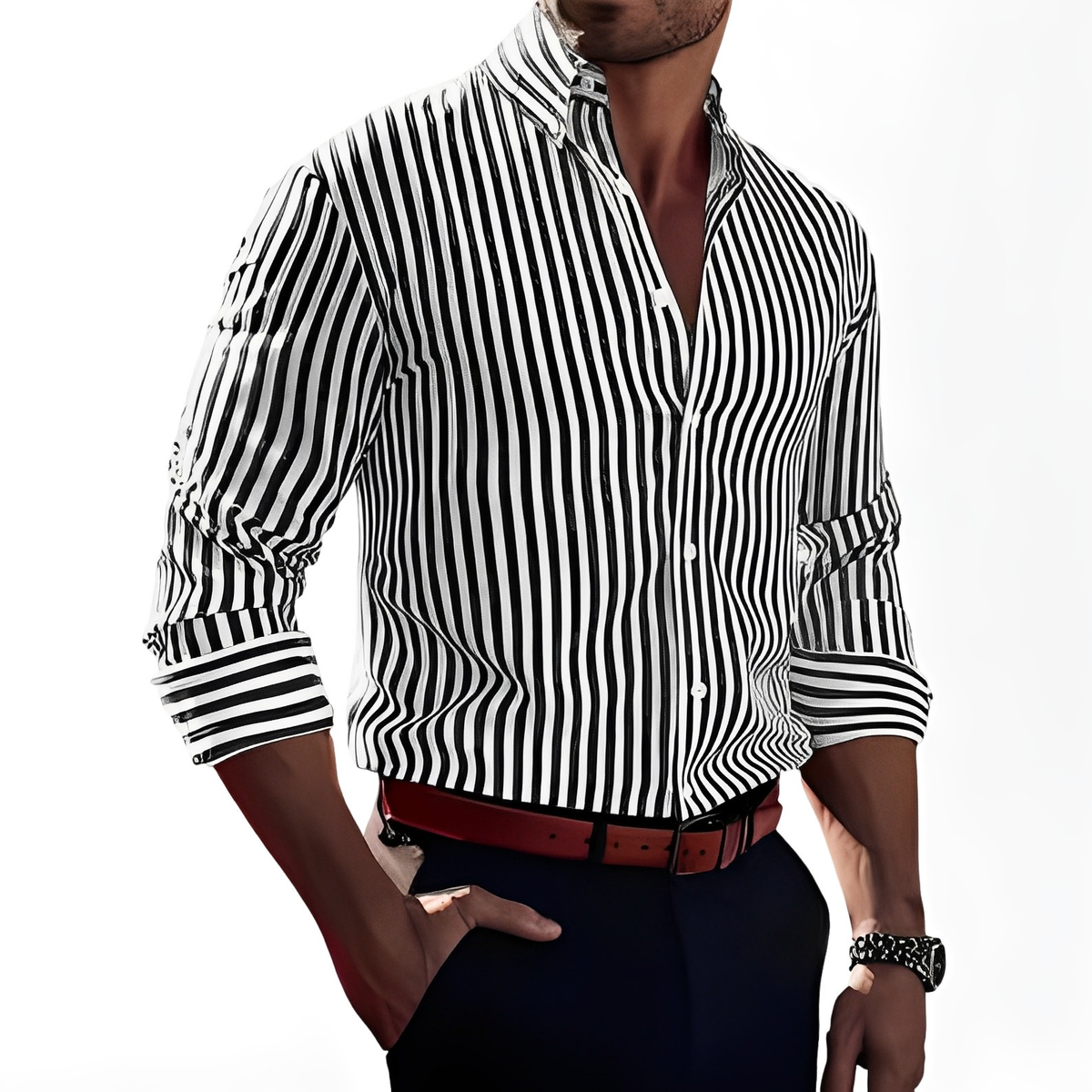 Brycen - Chemise rayée à manches longues et stylisée pour hommes