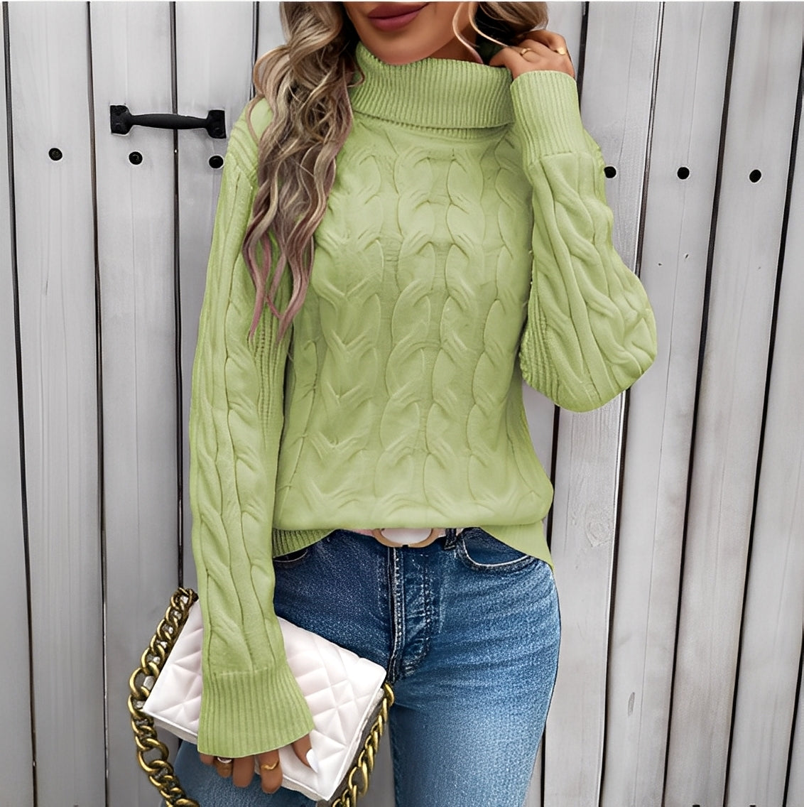 Amélie - Pull femme en coton chaud à col roulé