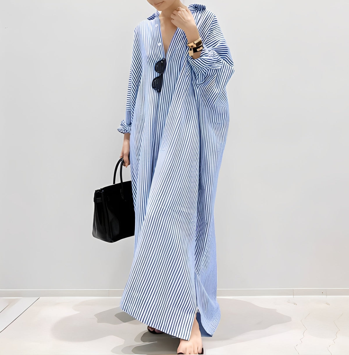 Jasmine - Élégante robe chemise à rayures pour femmes