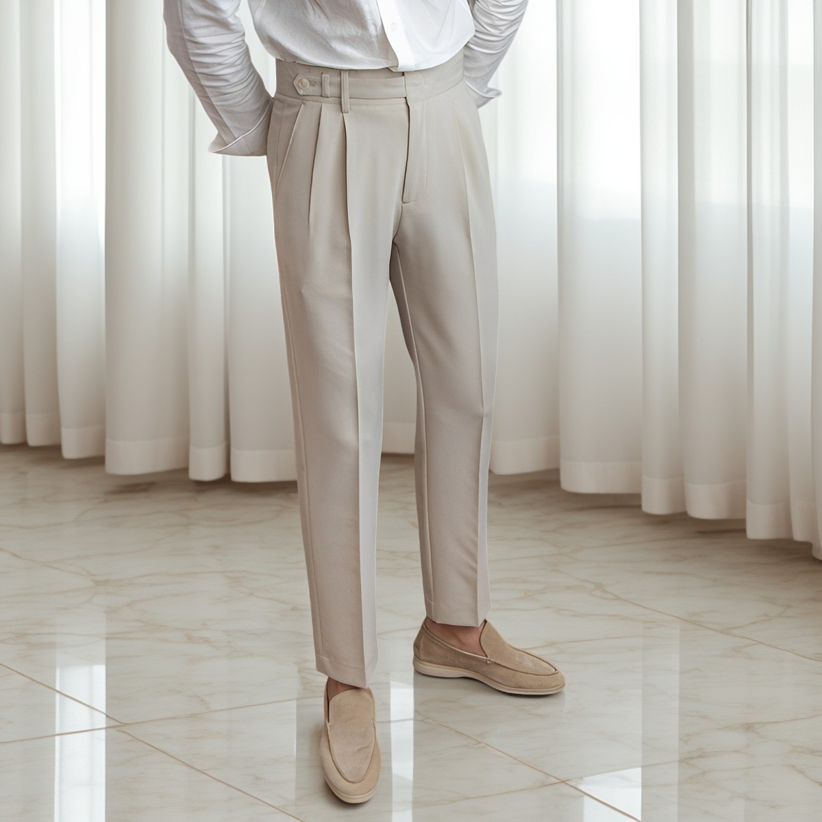 Kristian - Pantalon chic plissé avec boucle pour hommes