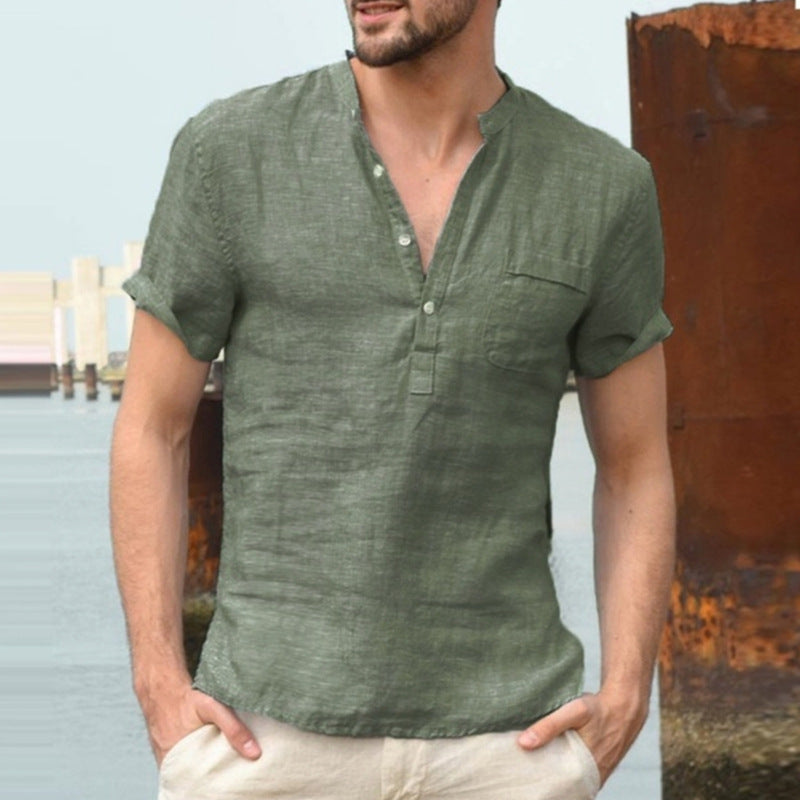Korbin - Chemise en lin légère à manches courtes pour hommes