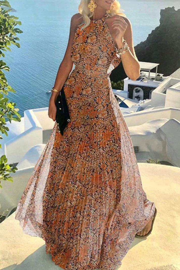 Georgia - Robe plissée Bohème Print Patchwork Halter