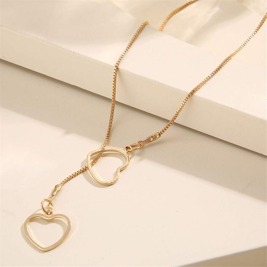 Collier de gouttes de cœur - Collier de gouttes dorées avec 2 cœurs