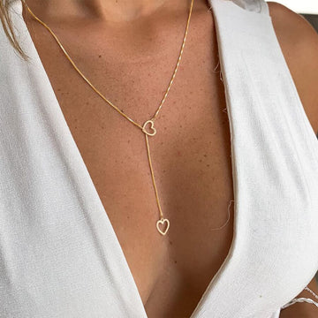 Collier de gouttes de cœur - Collier de gouttes dorées avec 2 cœurs