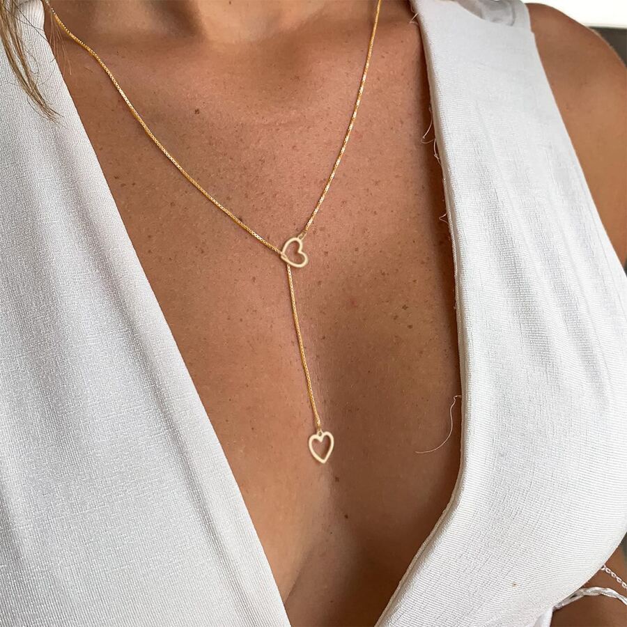 Collier de gouttes de cœur - Collier de gouttes dorées avec 2 cœurs