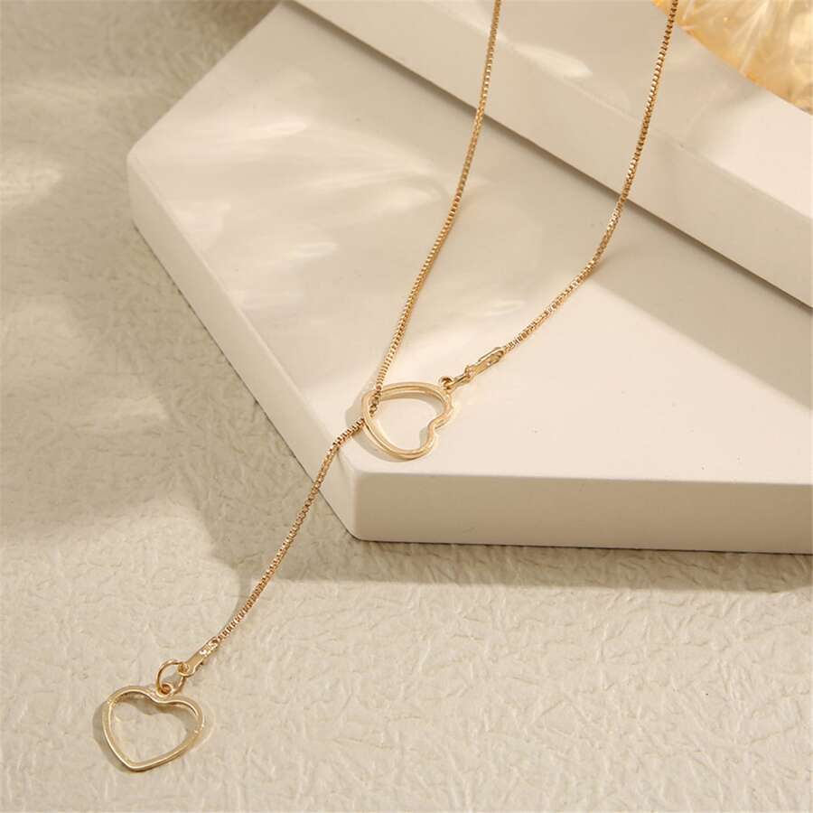 Collier de gouttes de cœur - Collier de gouttes dorées avec 2 cœurs