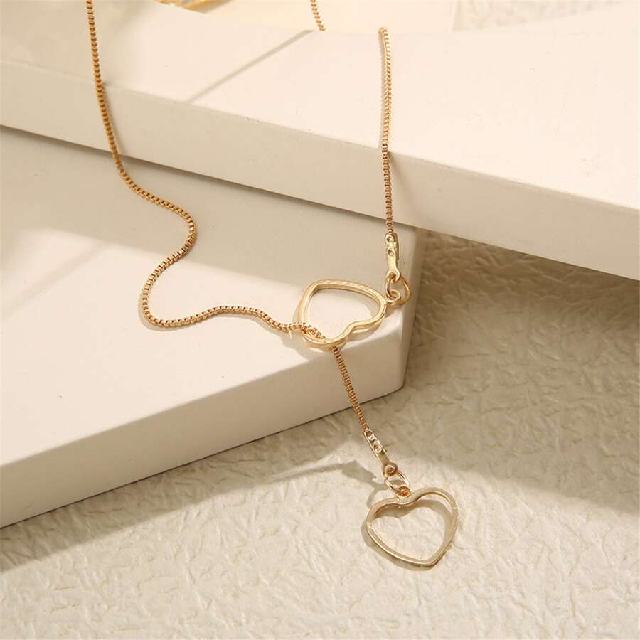 Collier de gouttes de cœur - Collier de gouttes dorées avec 2 cœurs