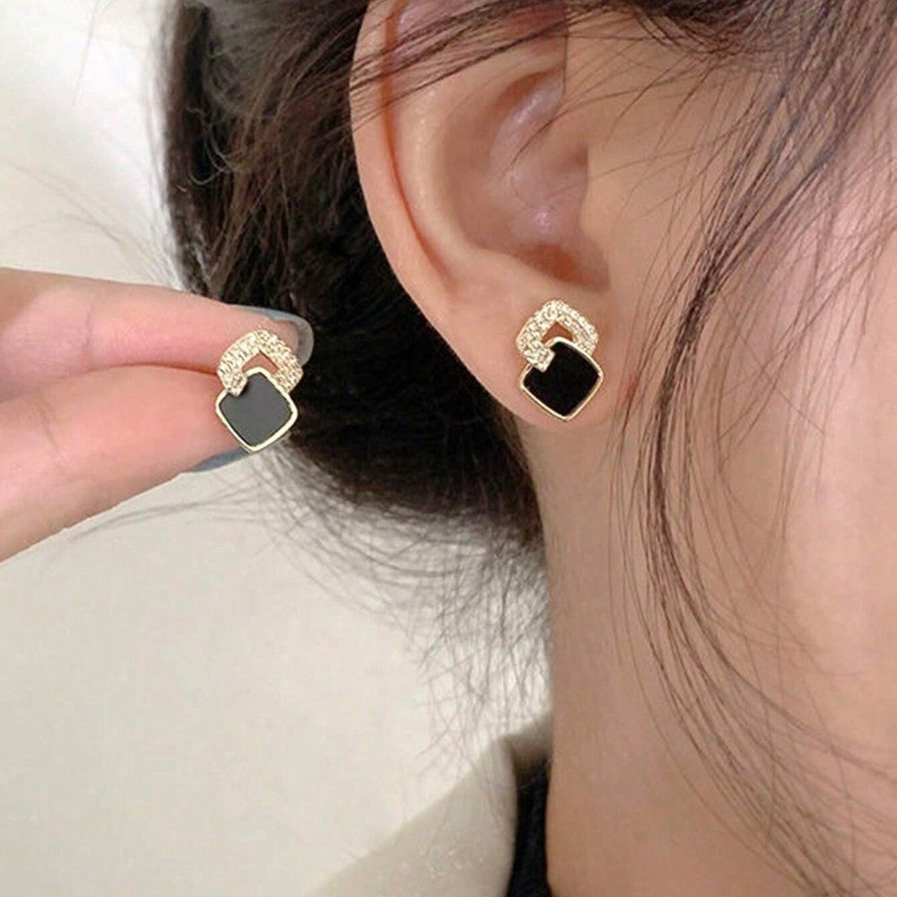 Boucles d'oreilles géométriques - Boucles d'oreilles en zirconia noire