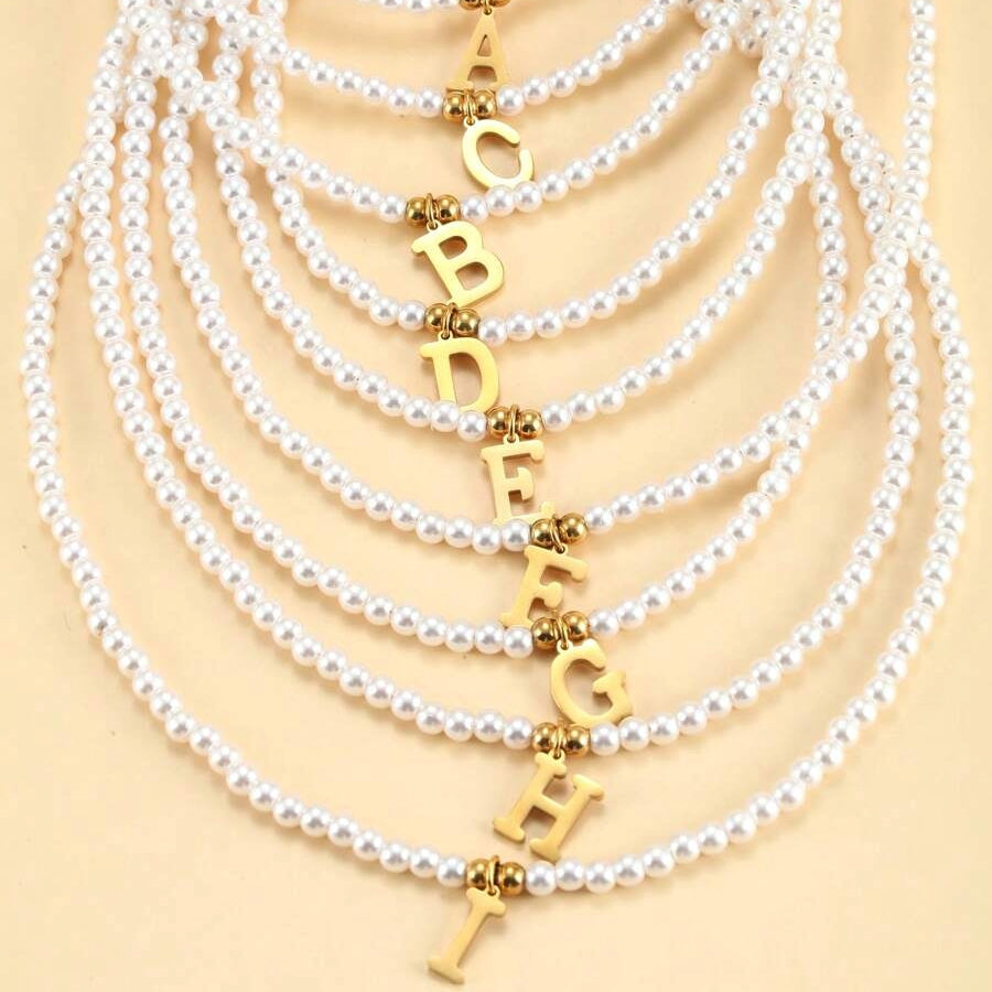 Collier de perles avec initiales - Collier de perles personnalisé