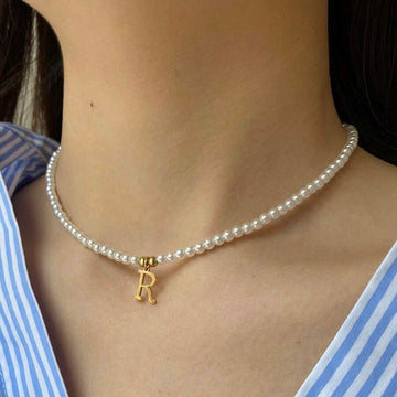 Collier de perles avec initiales - Collier de perles personnalisé