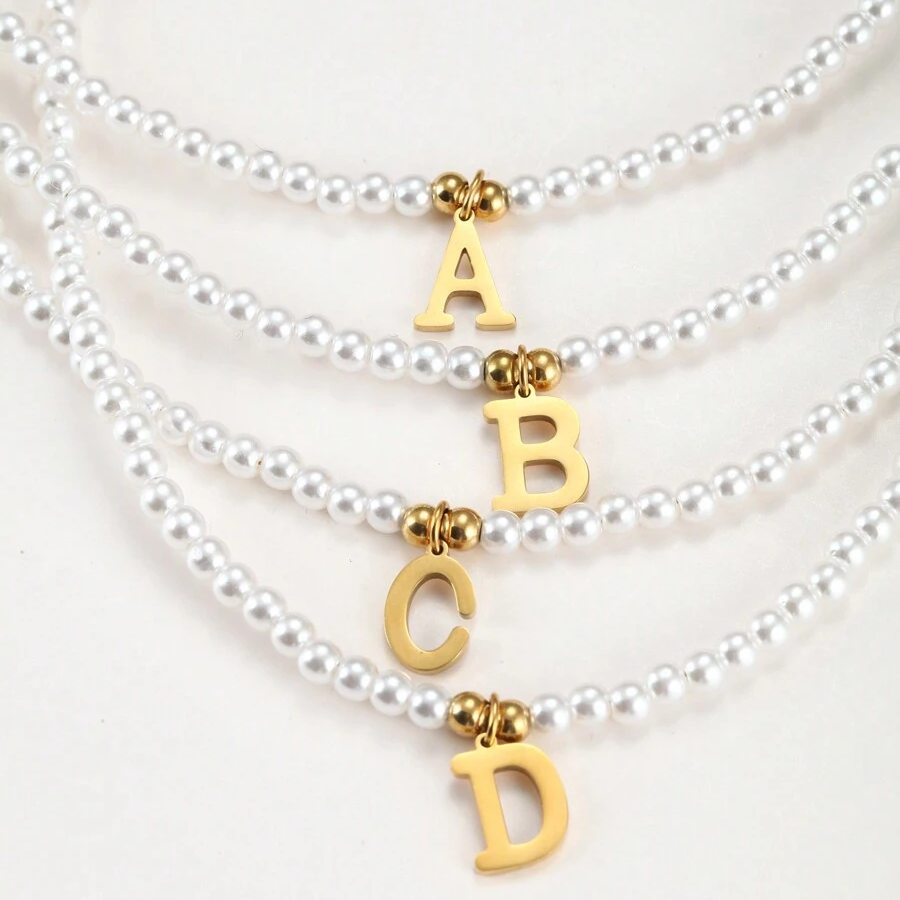 Collier de perles avec initiales - Collier de perles personnalisé