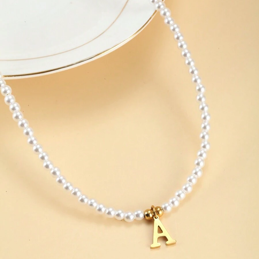 Collier de perles avec initiales - Collier de perles personnalisé