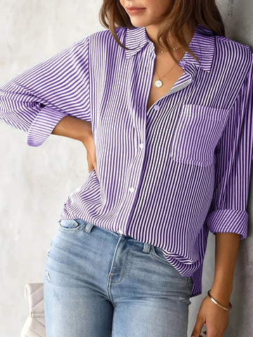 Nancy - T-shirt casual rayé à manches longues pour femmes