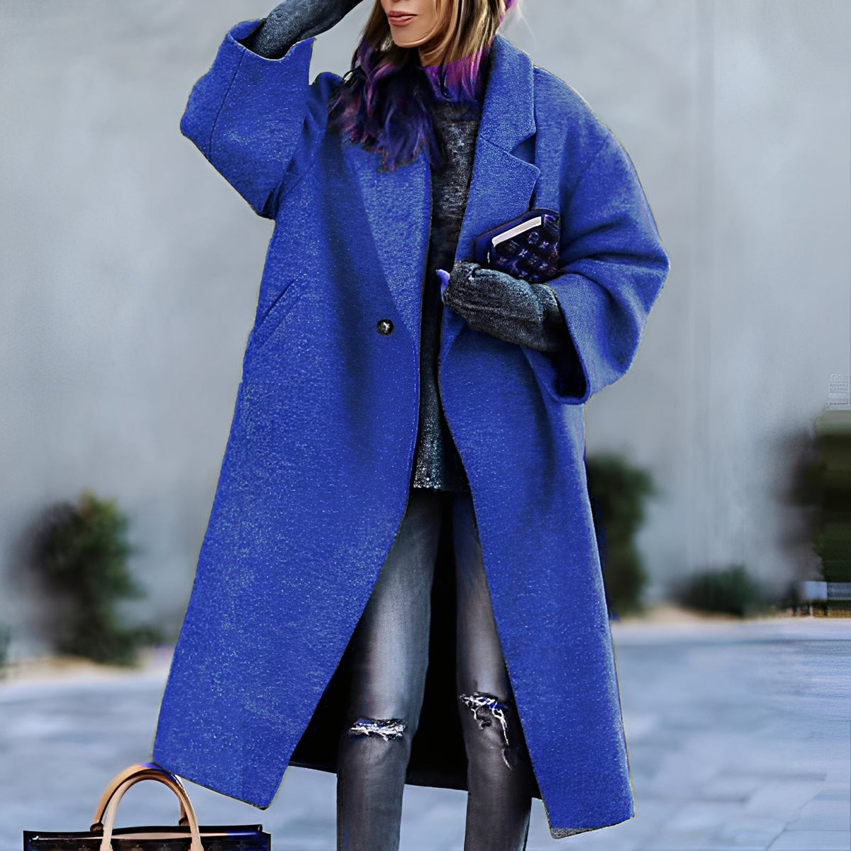 Britannia - Manteau long chaud avec col à revers pour femmes