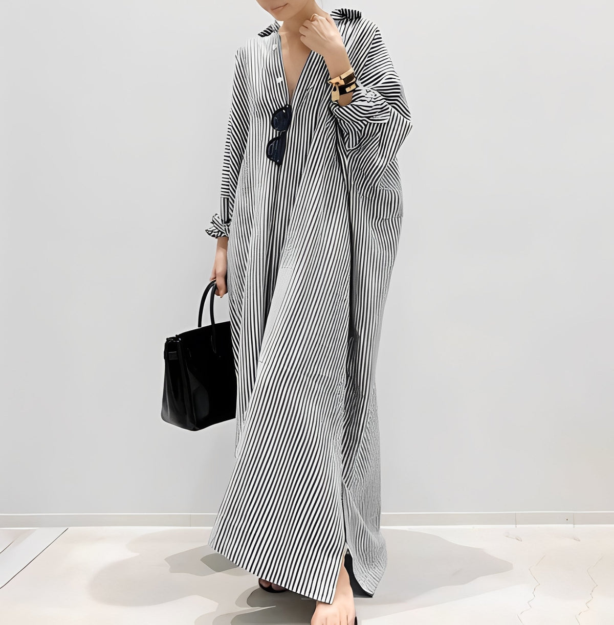 Jasmine - Élégante robe chemise à rayures pour femmes