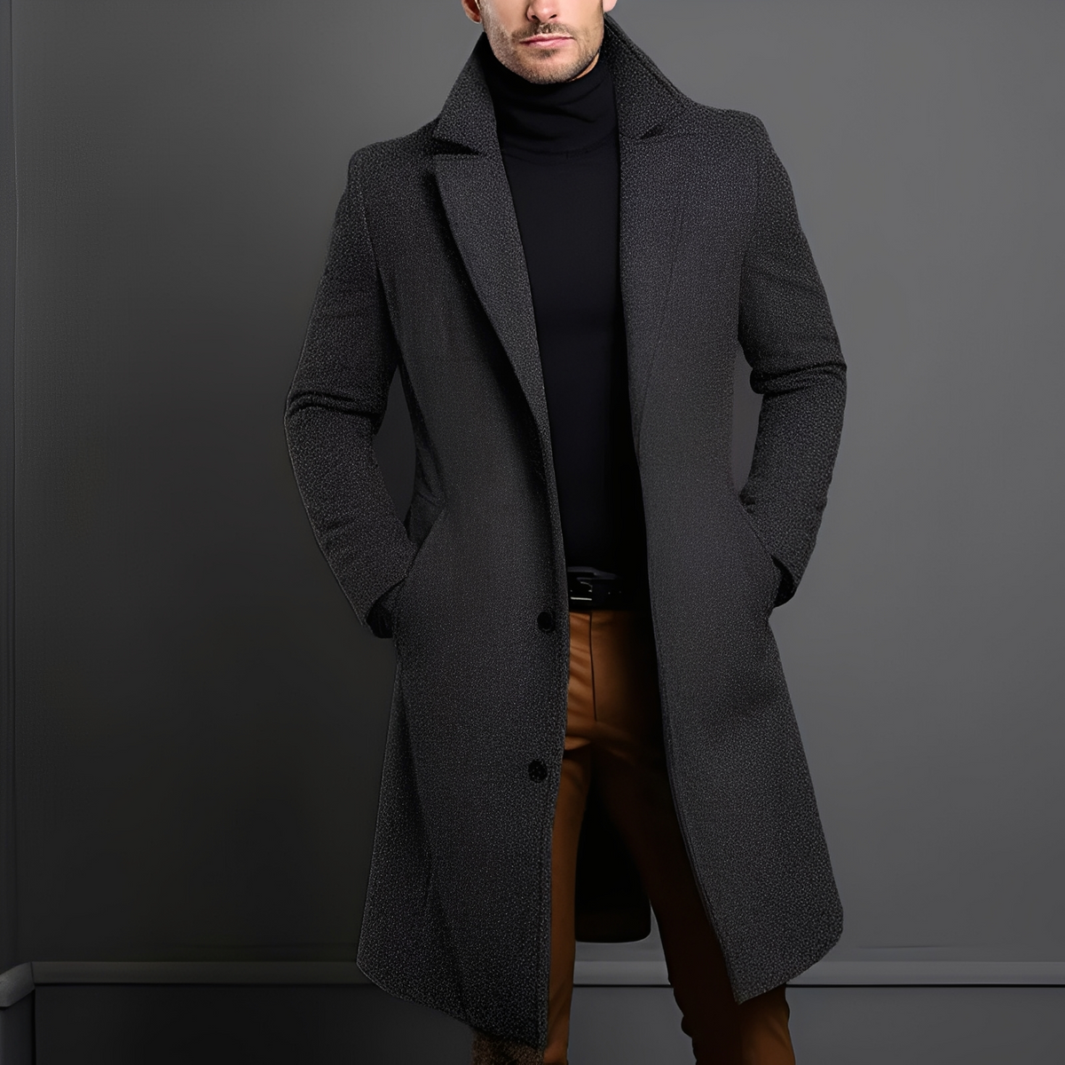 Kristopher - Classique long manteau en laine pour hommes