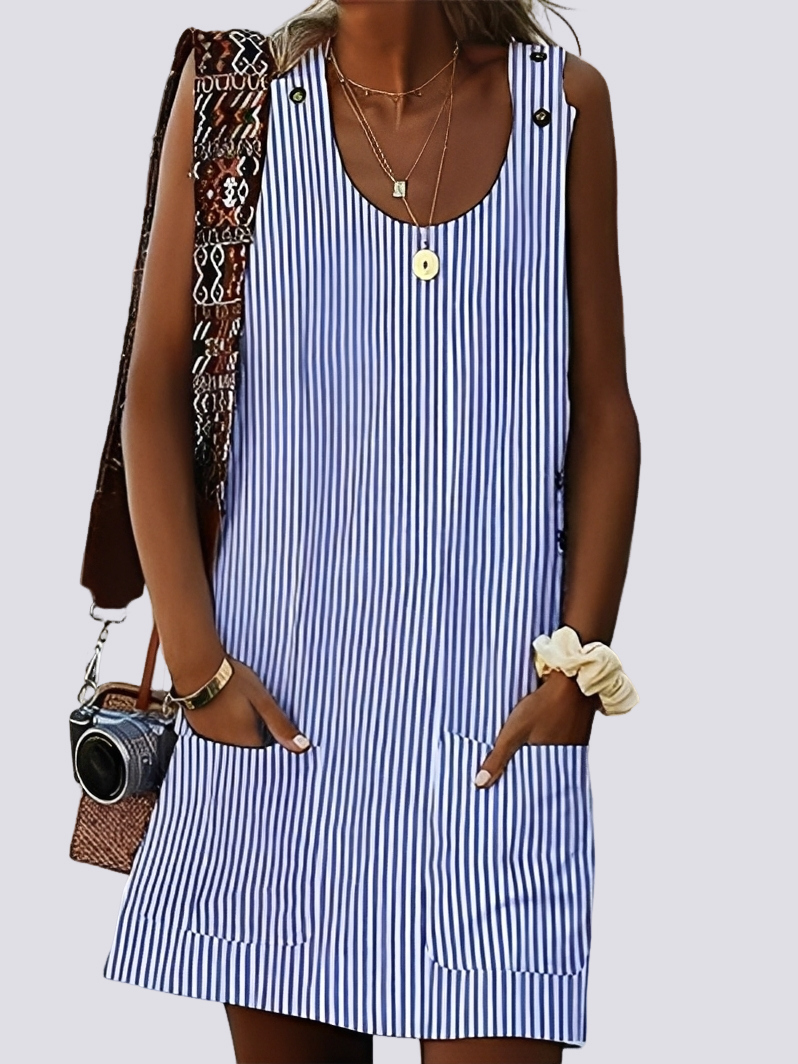 Ashley - Robe à rayures élégante avec poches pour femmes