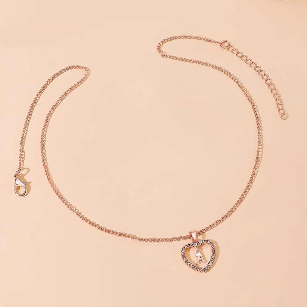 Collier de Cœur Initial en Cristal - Collier avec pendentif de cœur initial