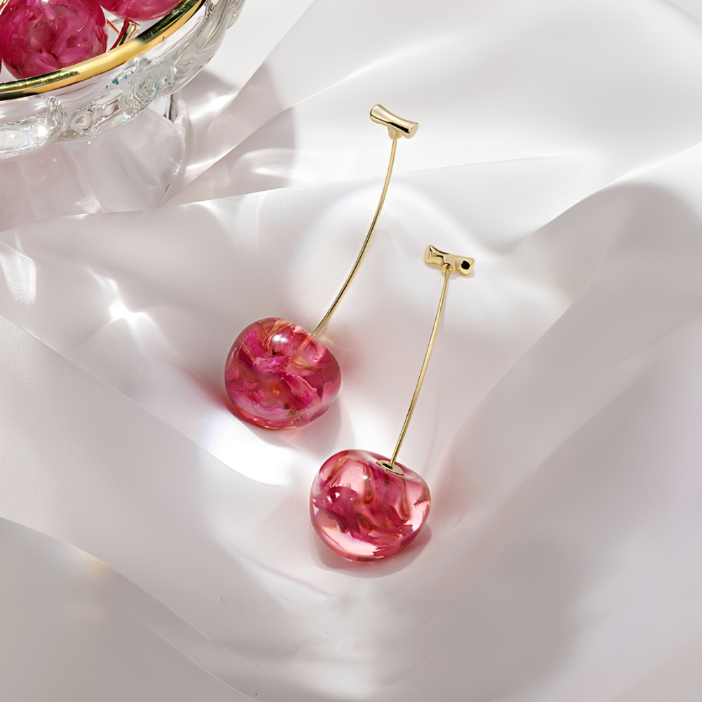 Cerise sèche - Boucles d'oreilles longues en cerise