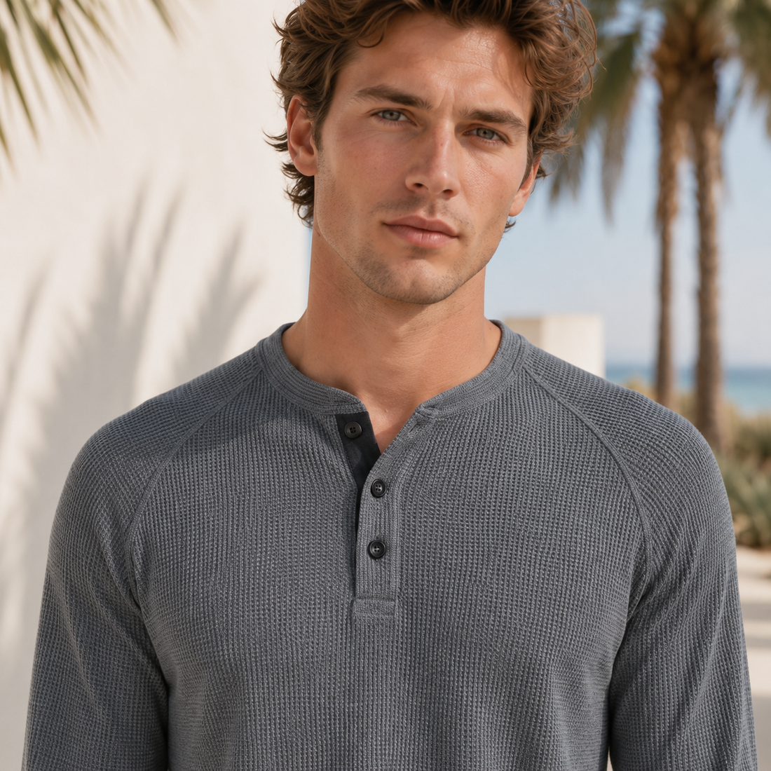 Teifion - Chemise Henley Traditionnelle à Motif Nid d'Abeille
