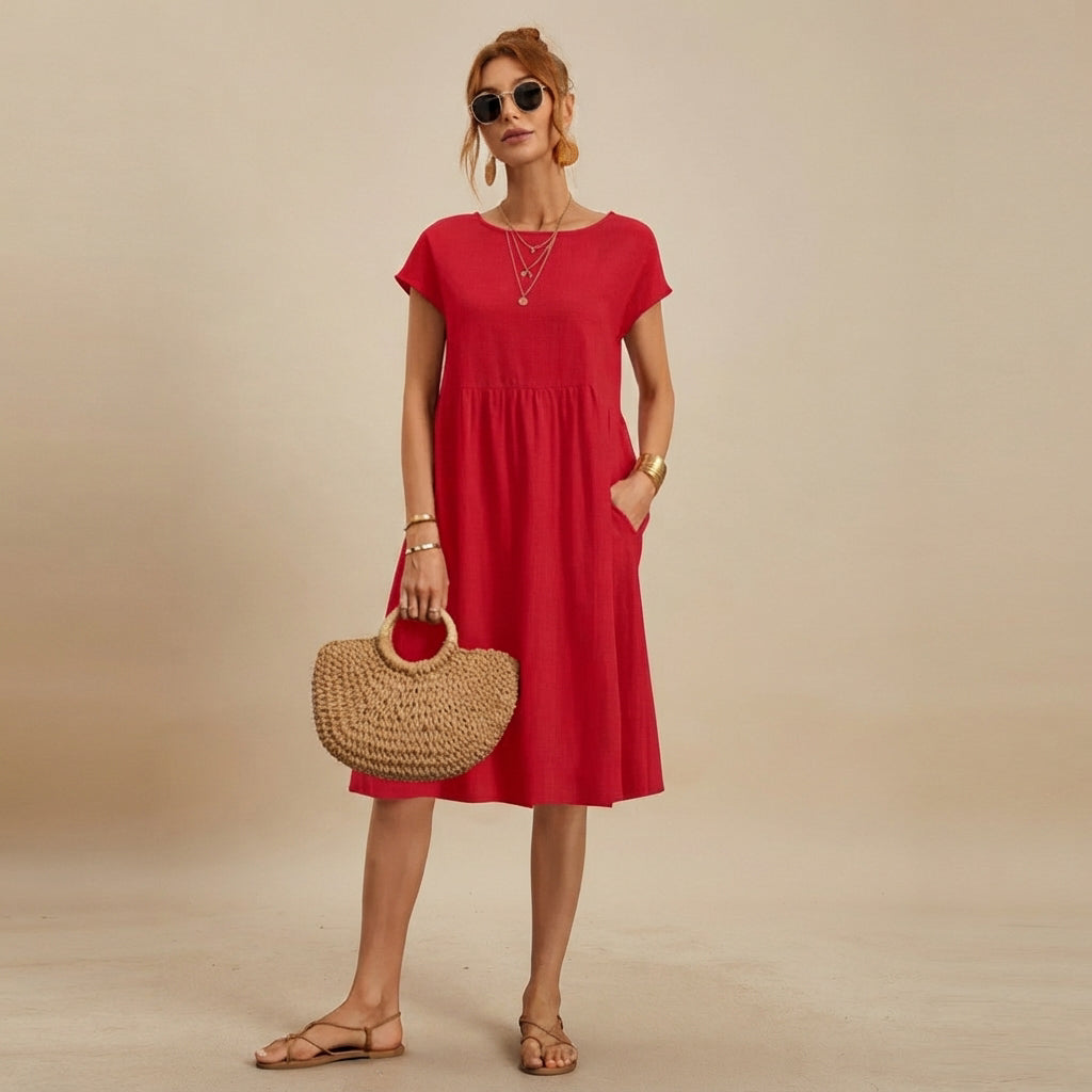 Shamzi - Robe Midi Chic à Col Rond