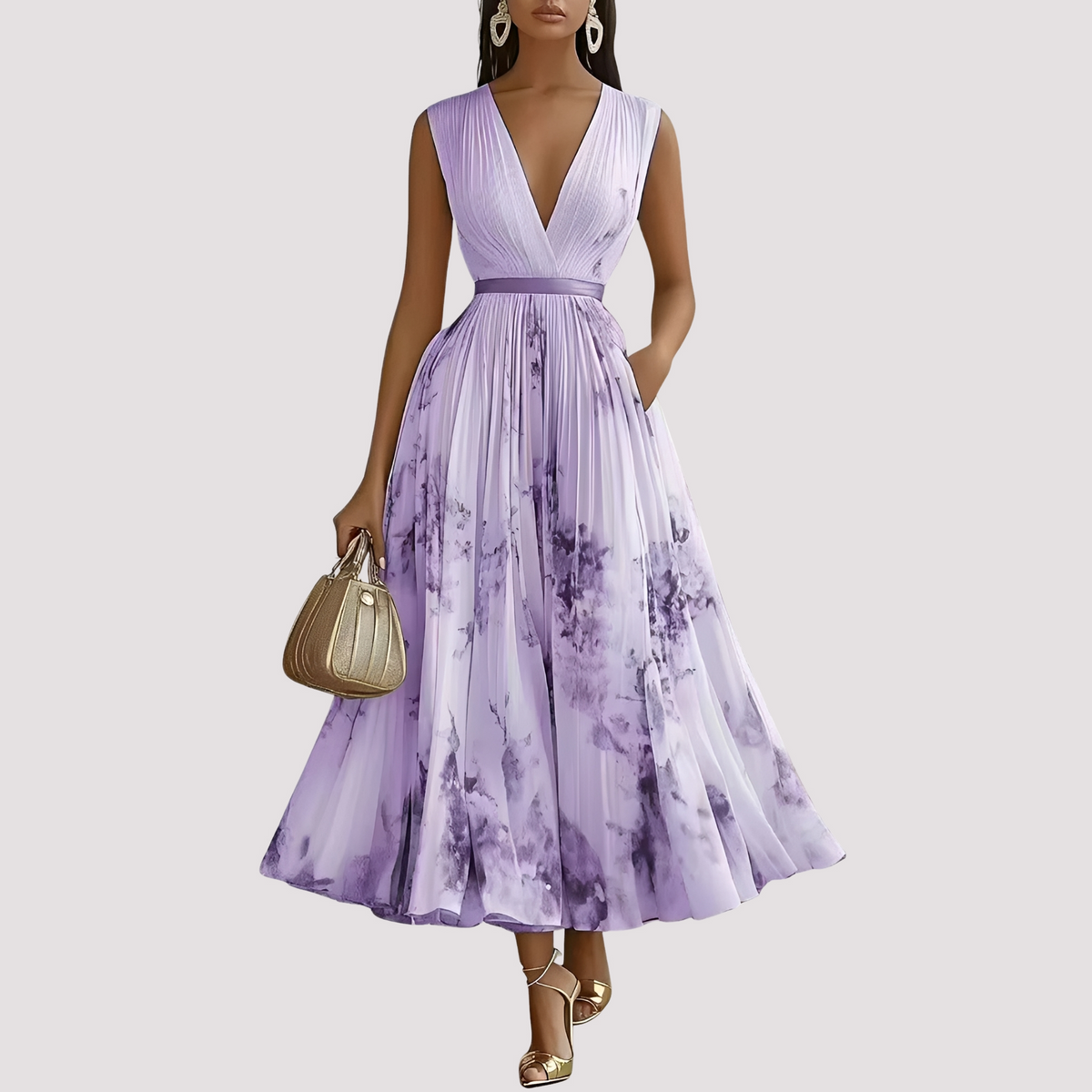 Leah - Robe Midi à Manches Longues Florale